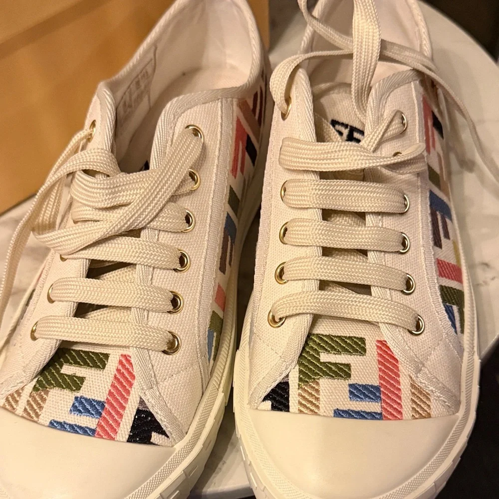 Fendi Cream Canvas Sneakers with Multicolor FF Pattern - Picture 5 of 5